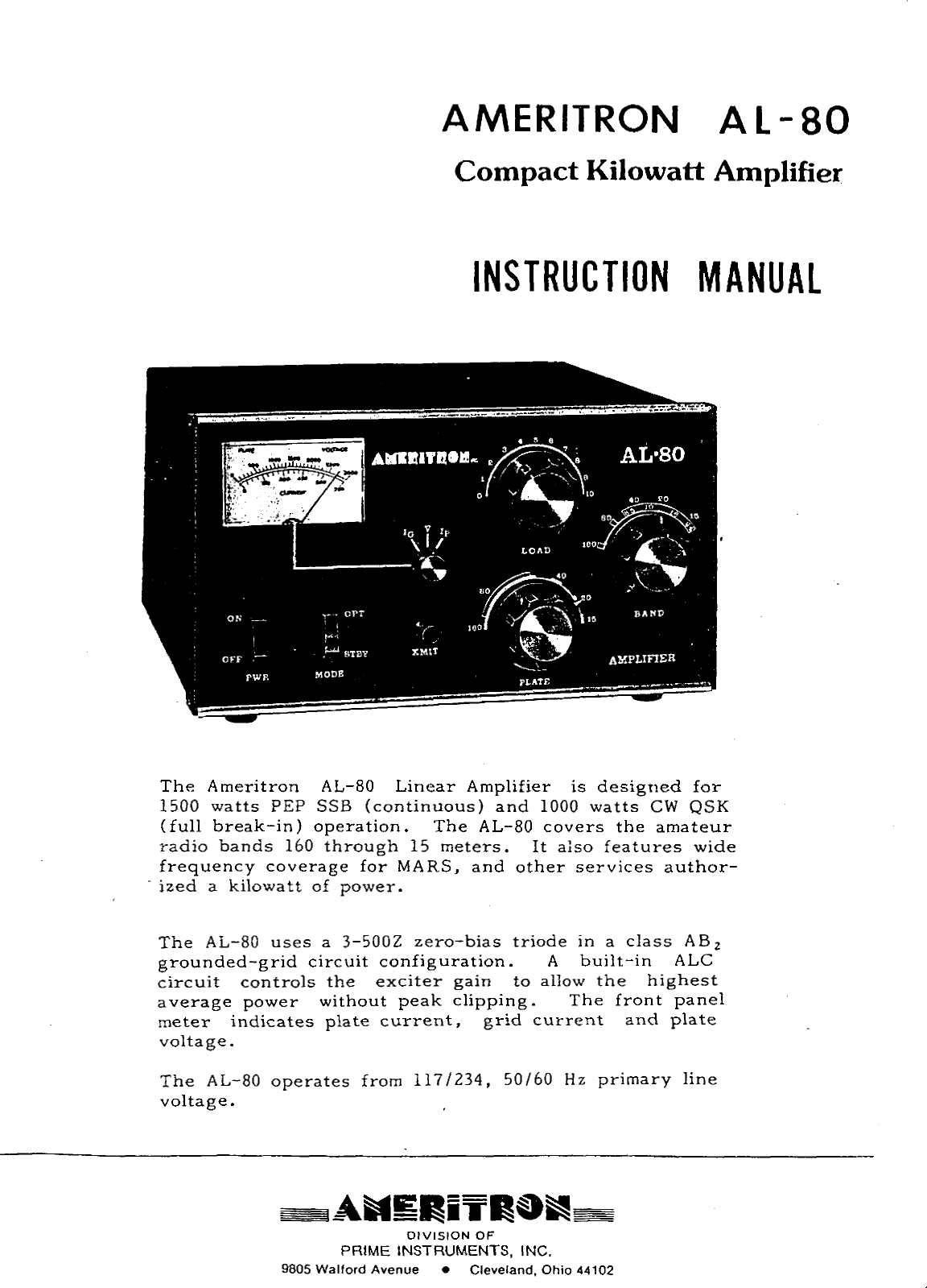 Page 1 of 8 - AMERITRON--AL-80-User-Manual