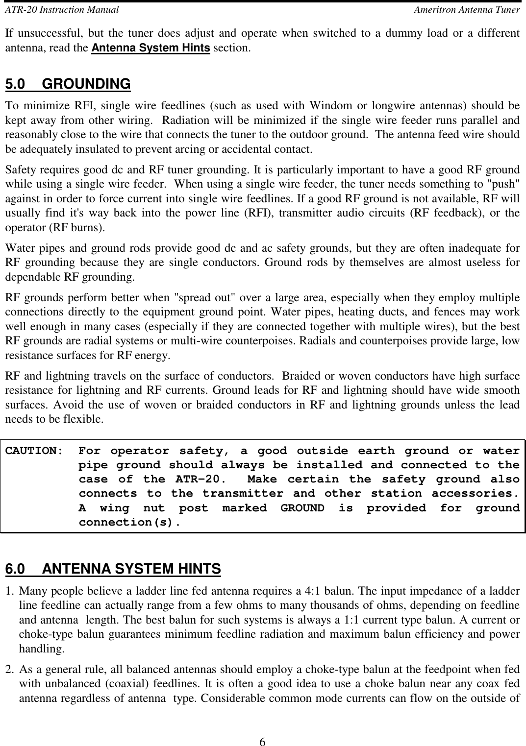 Page 6 of 10 - Ameritron Antenna Tuner AMERITRON--ATR-20X-User-Manual