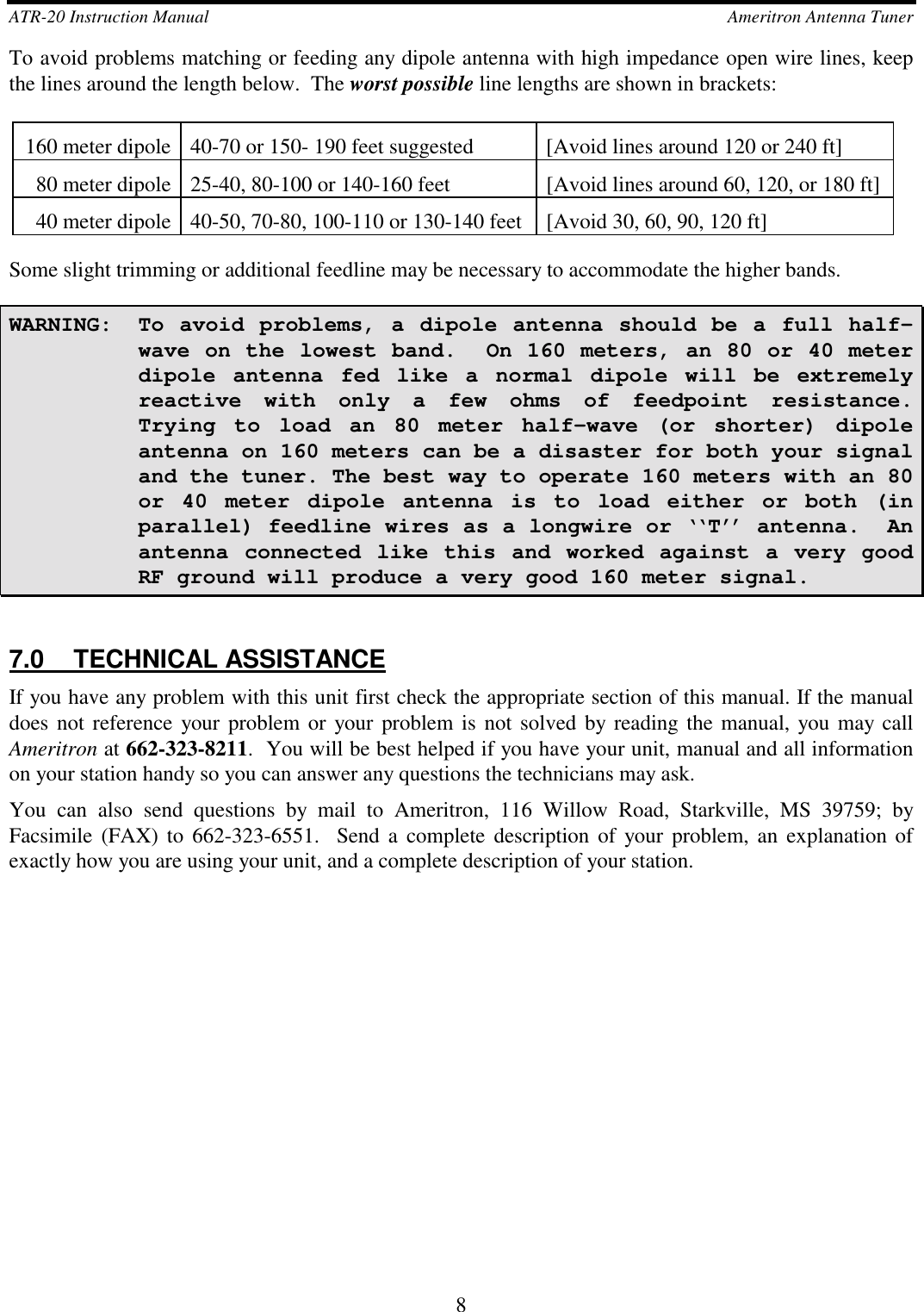 Page 8 of 10 - Ameritron Antenna Tuner AMERITRON--ATR-20X-User-Manual