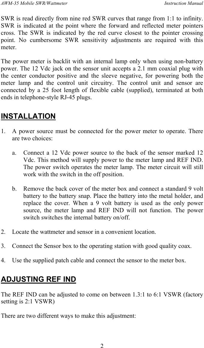 Page 2 of 4 - AWM-35 Manual_2A AMERITRON--AWM-35 SWR-Wattmeter-User-Manual