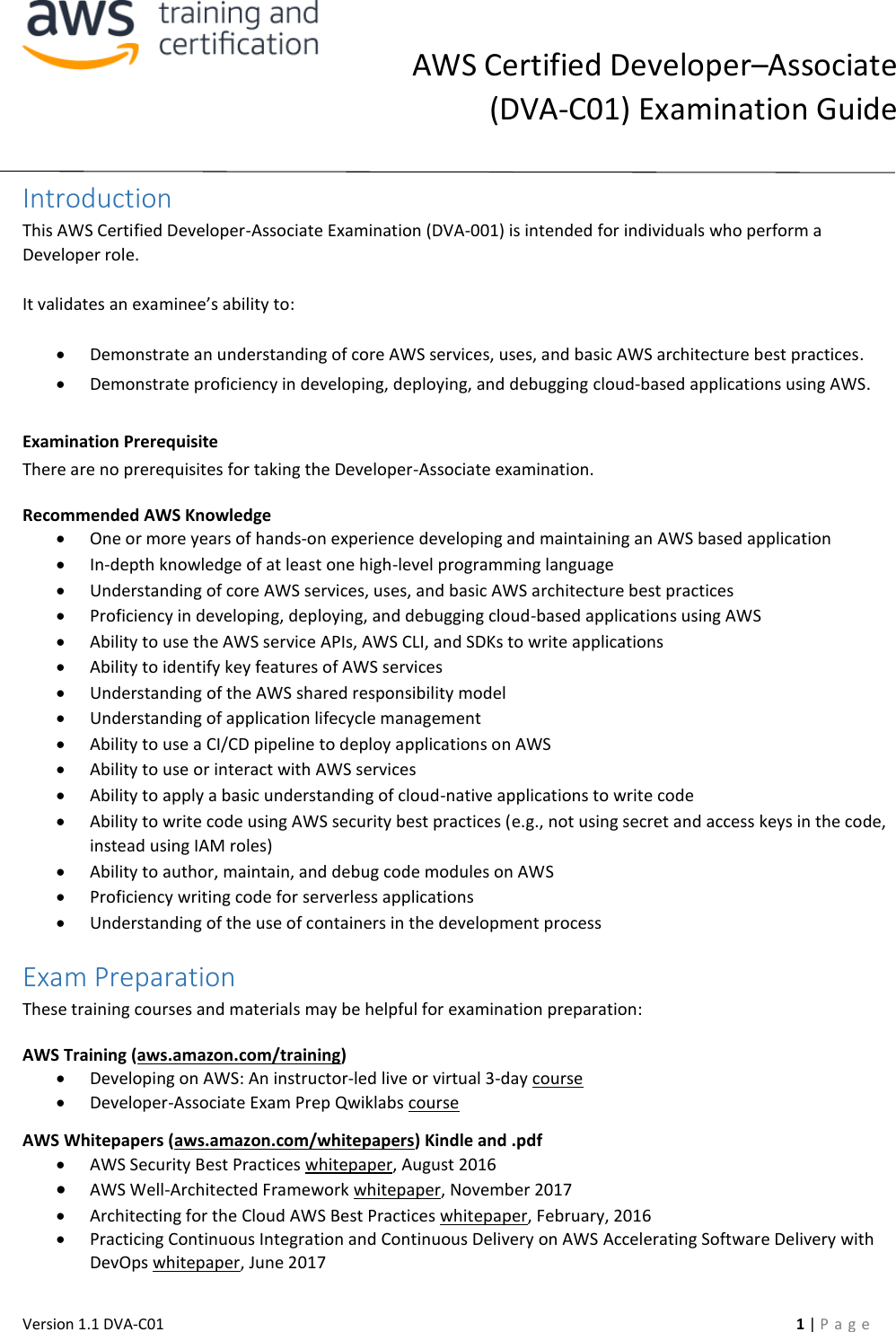 Page 1 of 3 - AWS Certified Developer Associate Beta Exam Guide V1.1