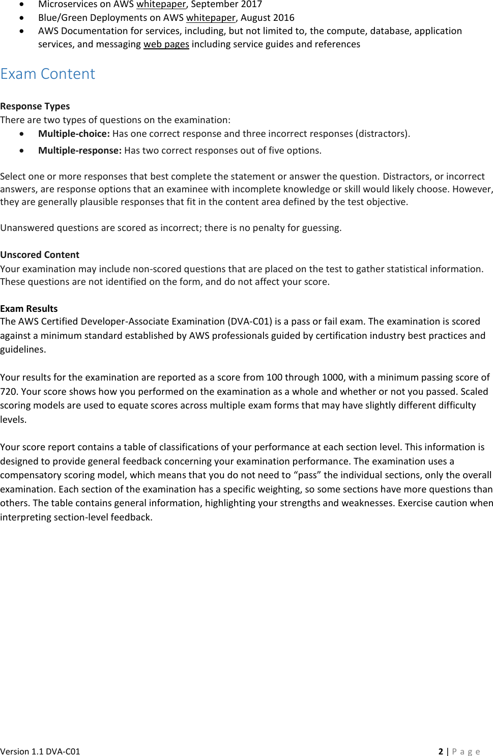 Page 2 of 3 - AWS Certified Developer Associate Beta Exam Guide V1.1