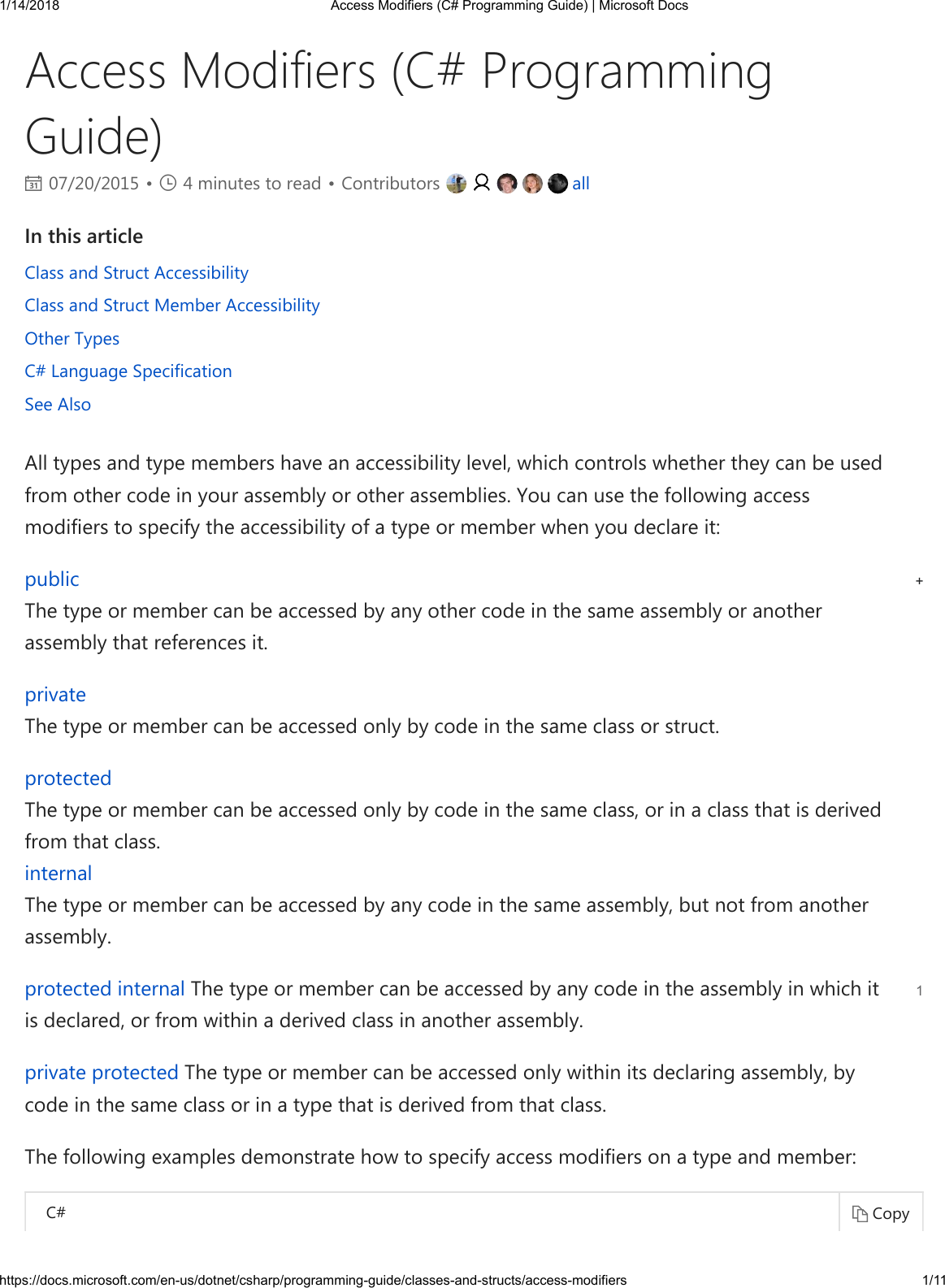 Page 1 of 11 - Access Modifiers (C# Programming Guide)  Microsoft Docs