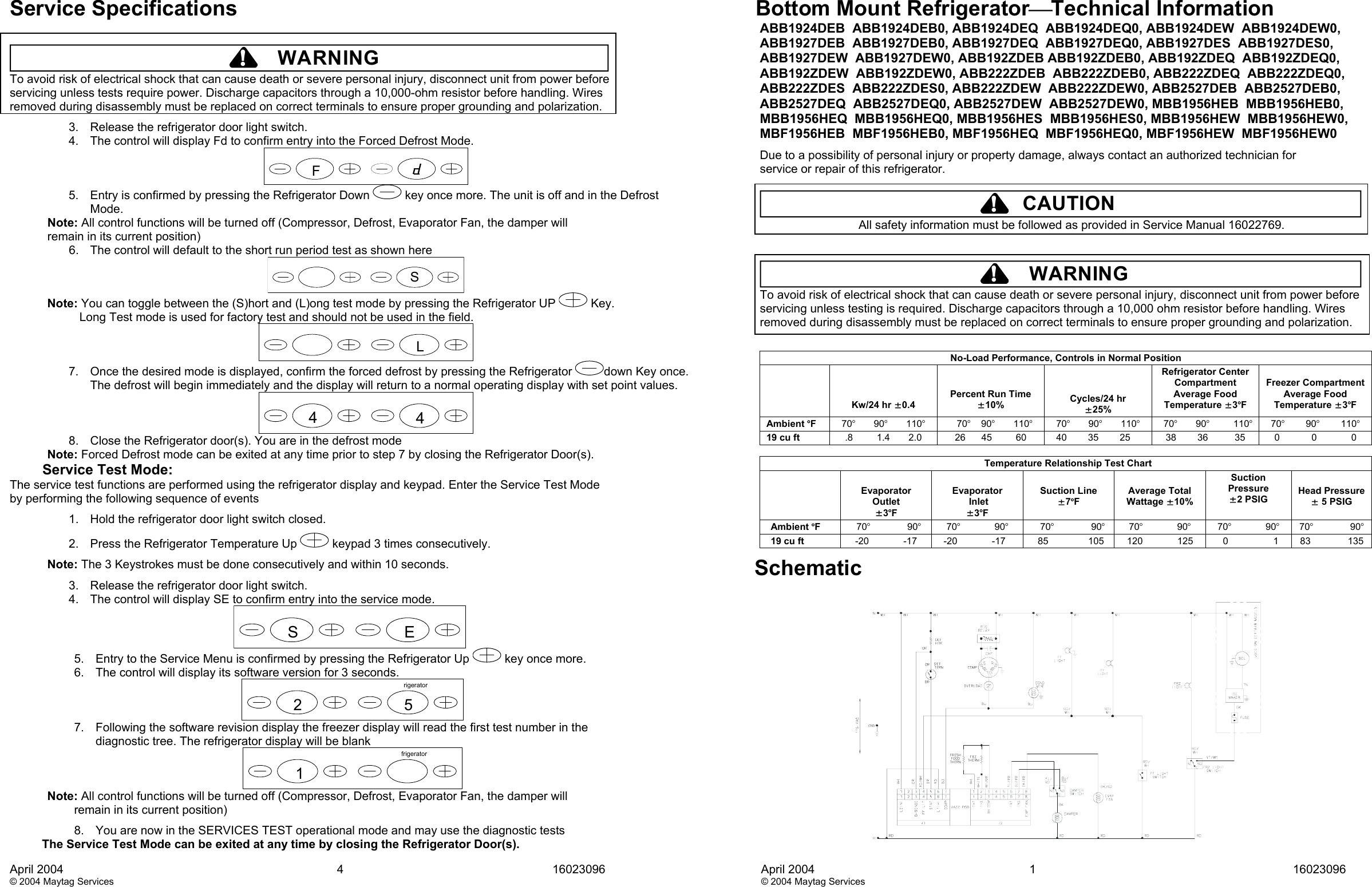 Page 1 of 4 - Technical Data Sheet  Amana Bottom Mount Refrigerator ABB1924DEB