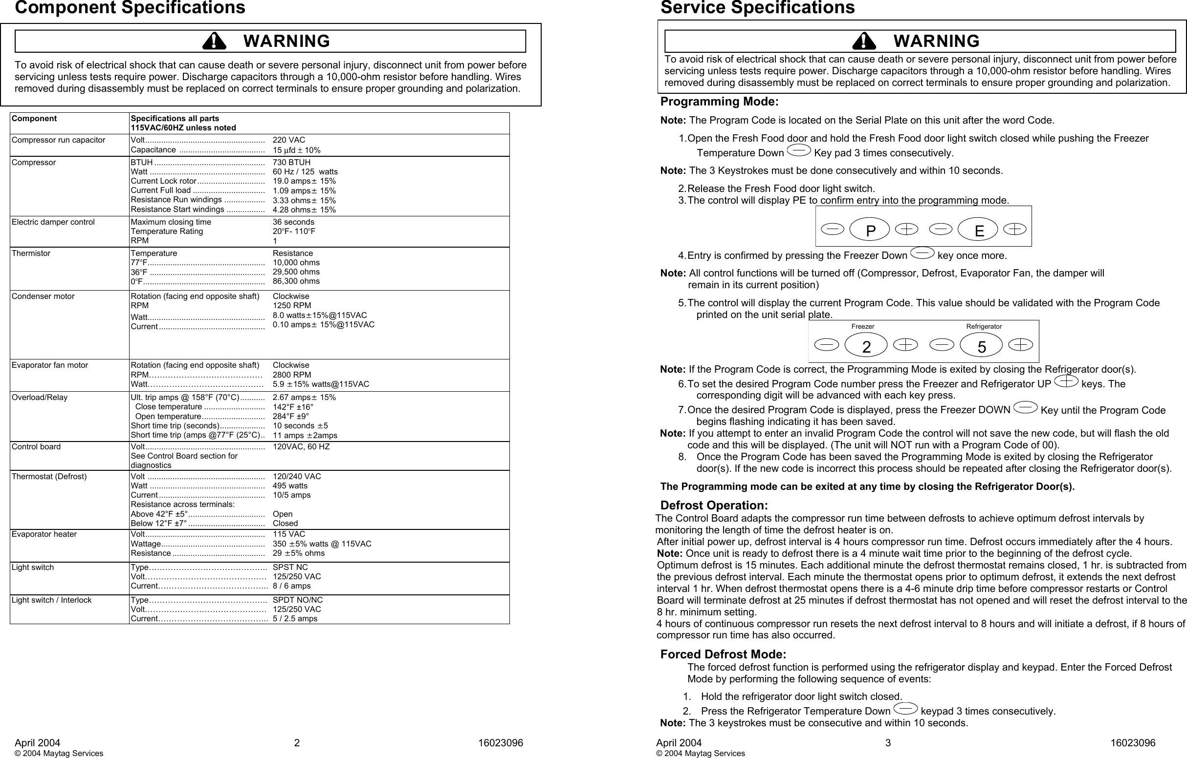 Page 2 of 4 - Technical Data Sheet  Amana Bottom Mount Refrigerator ABB1924DEB