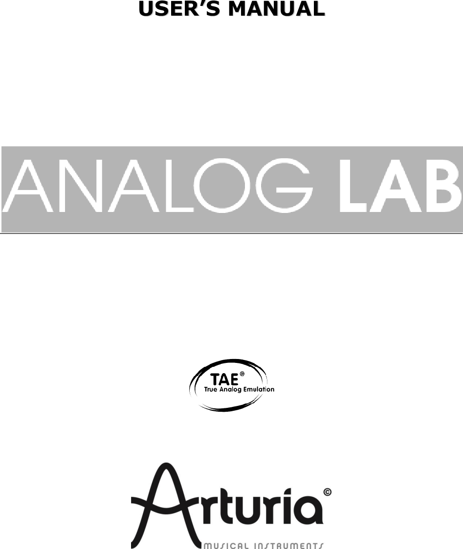 Arturia Analog Factory English Lab User Manual (English) EN