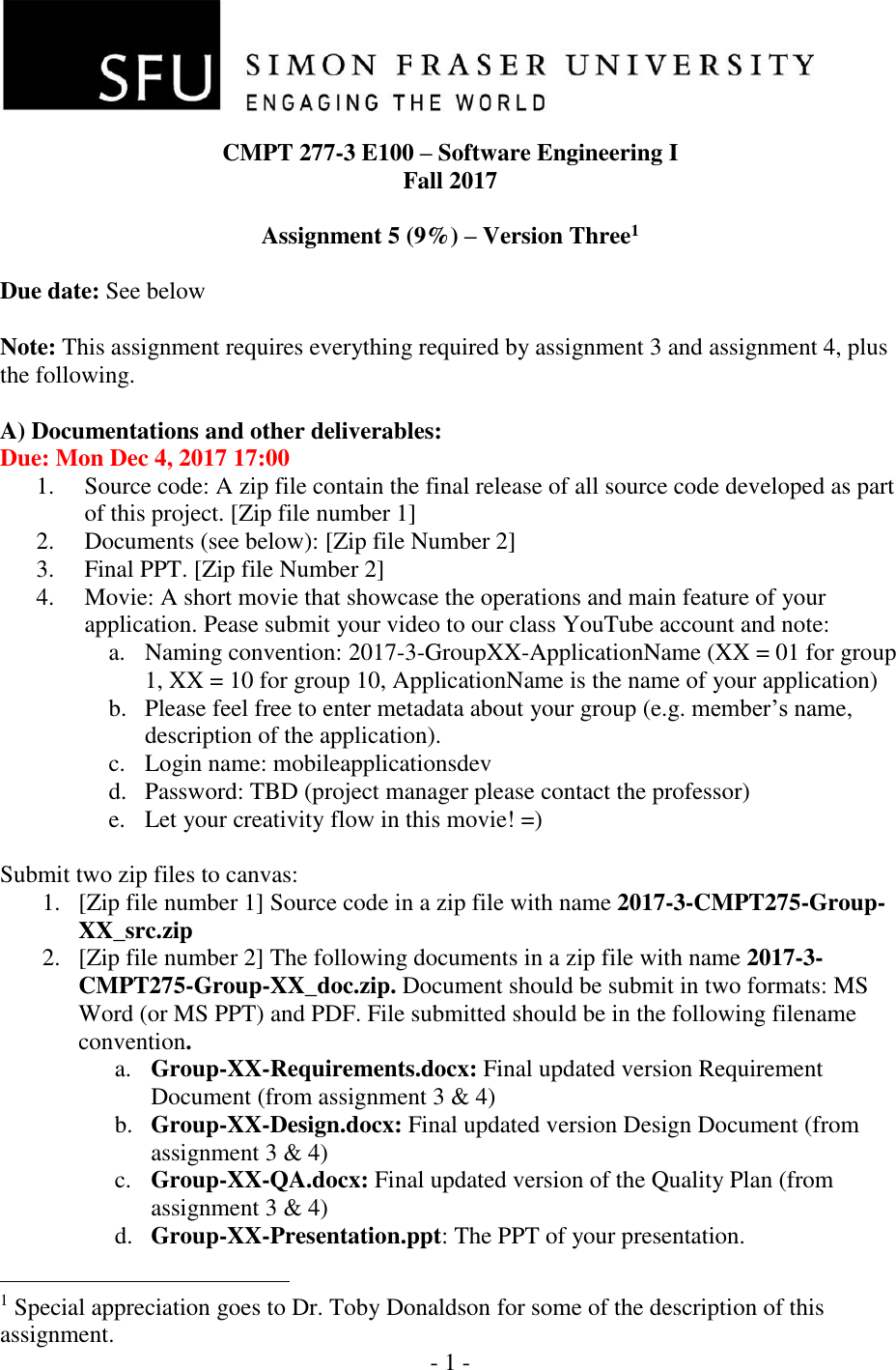 Page 1 of 4 - Assignment5 Instructions