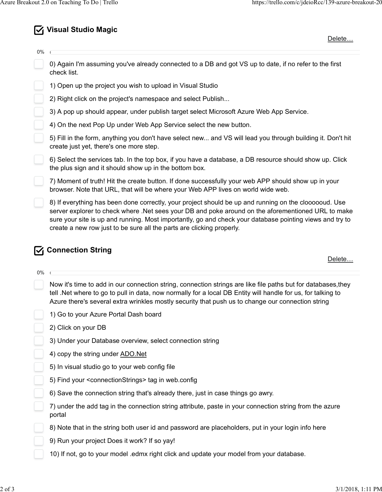 Page 2 of 3 - Azure Breakout 2.0 On Teaching To Do | Trello Instructions