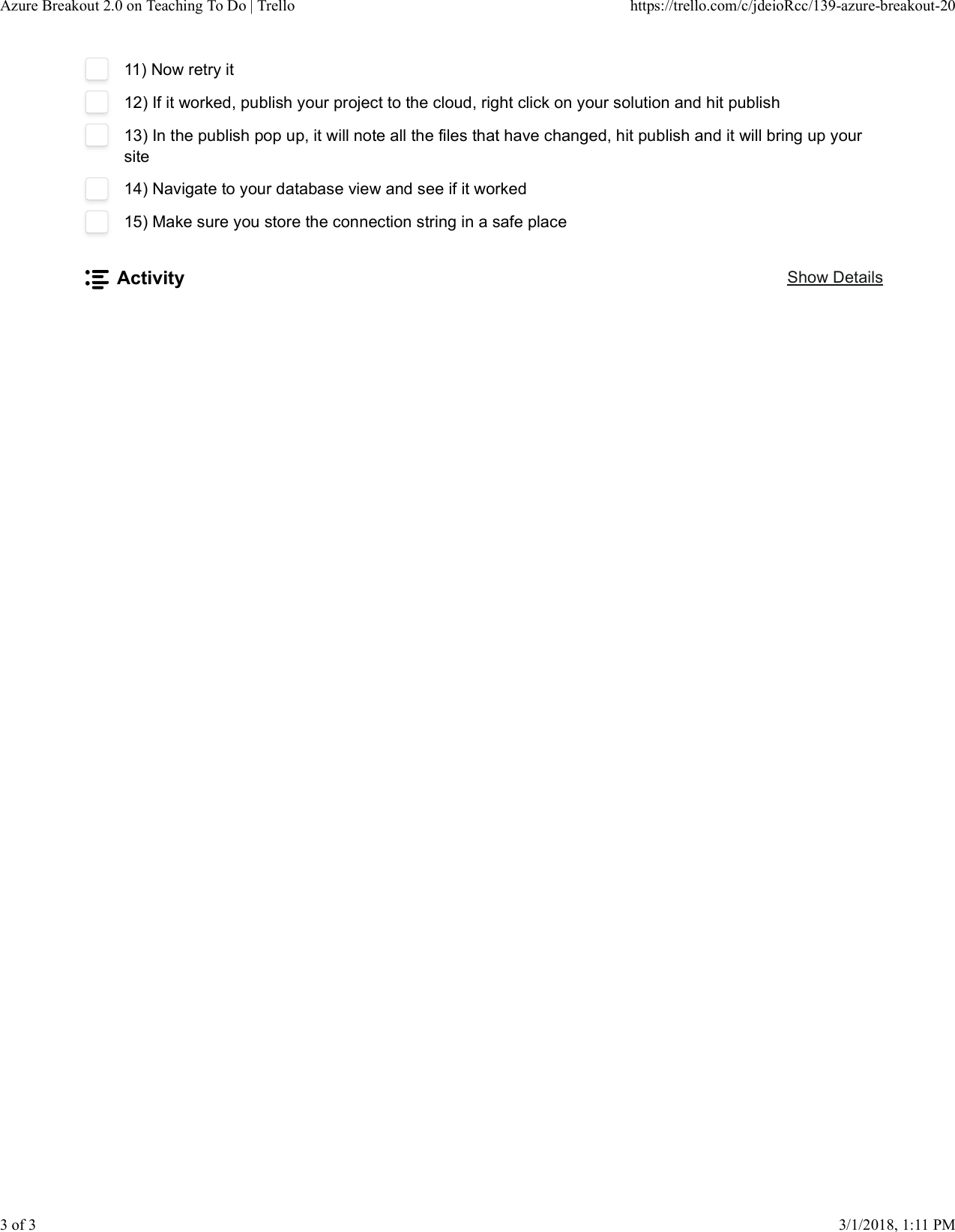 Page 3 of 3 - Azure Breakout 2.0 On Teaching To Do | Trello Instructions