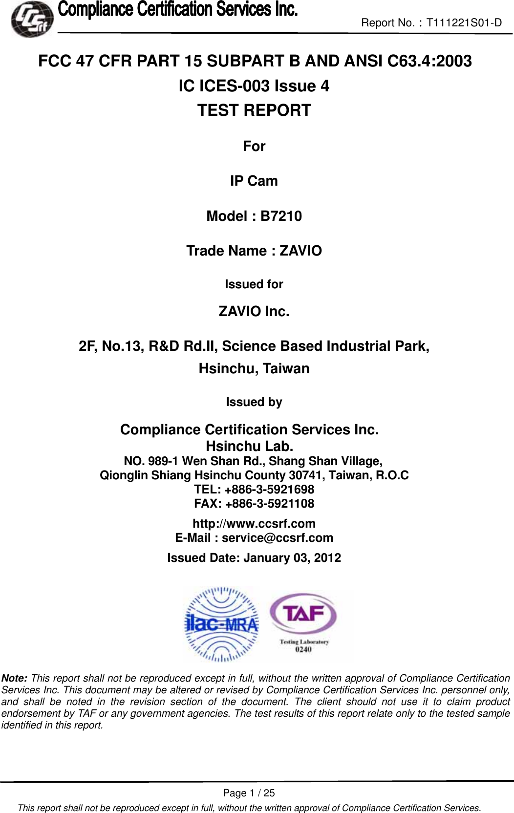 B7210 Report(FCC Part 15B)