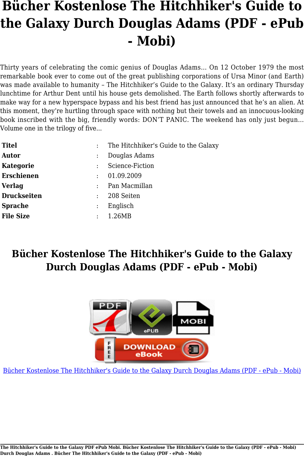 Page 2 of 10 - Kostenlose Bücher The Hitchhiker's Guide To Galaxy (PDF - EPub Mobi) Autor Douglas Adams E Pub Durch Adam