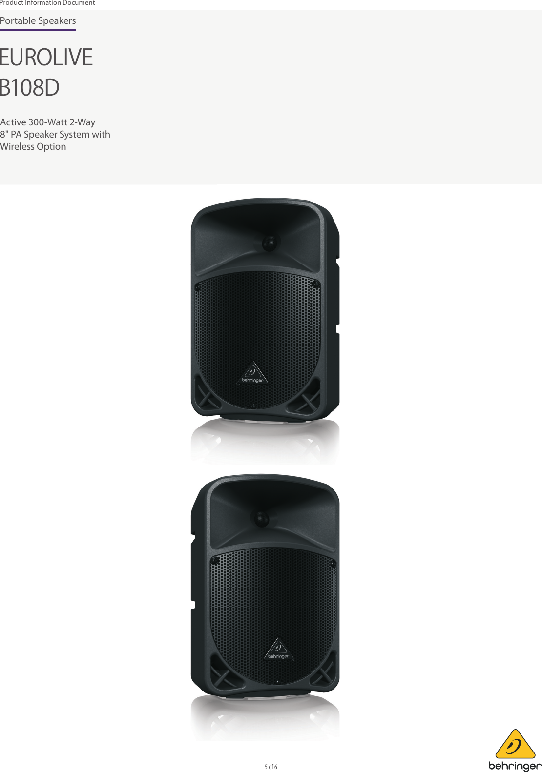 Page 5 of 6 - BEHRINGER_B108D P0ALY_Product Information Behringer B108D Product P0ALY