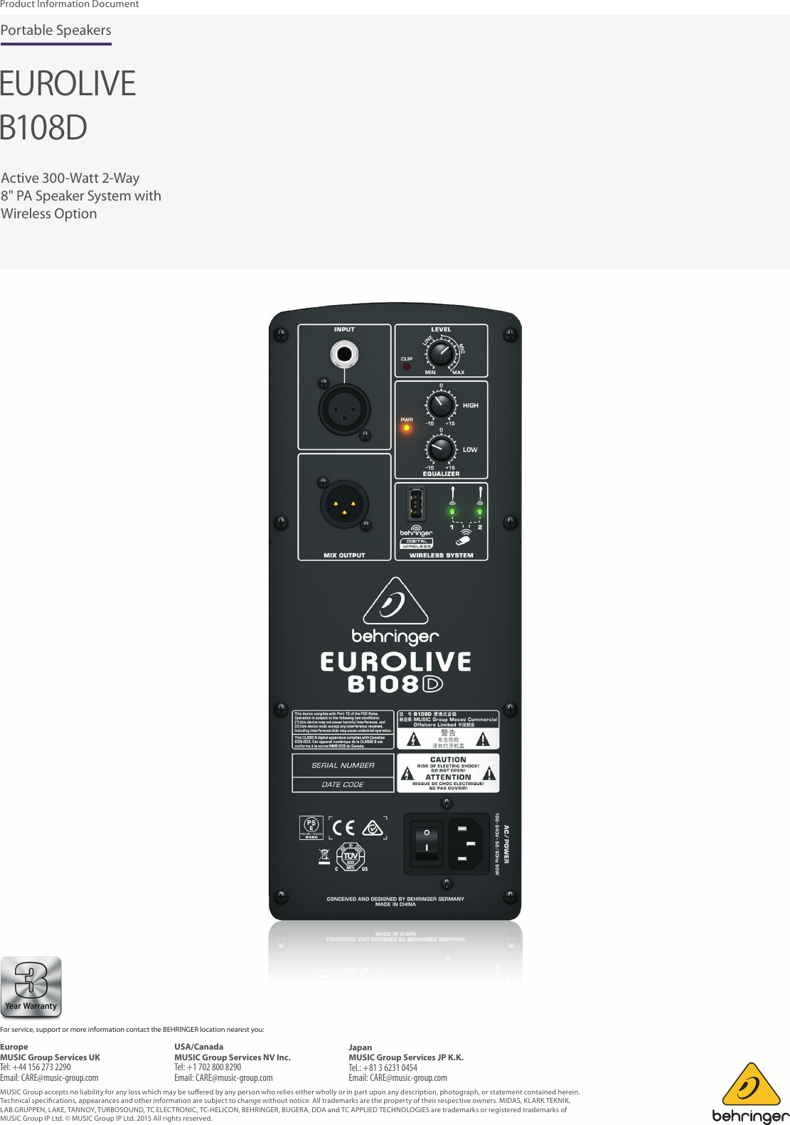 Page 6 of 6 - BEHRINGER_B108D P0ALY_Product Information Behringer B108D Product P0ALY