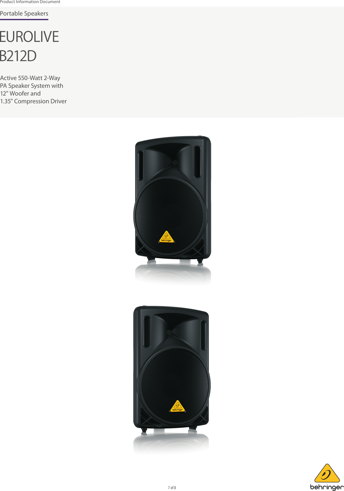 Page 7 of 8 - FEEL Prod Grap PH_Artwork_P0A2E (B212D) PID_2016-02-02_Rev.1 Behringer B212D Product Information  P0A2E