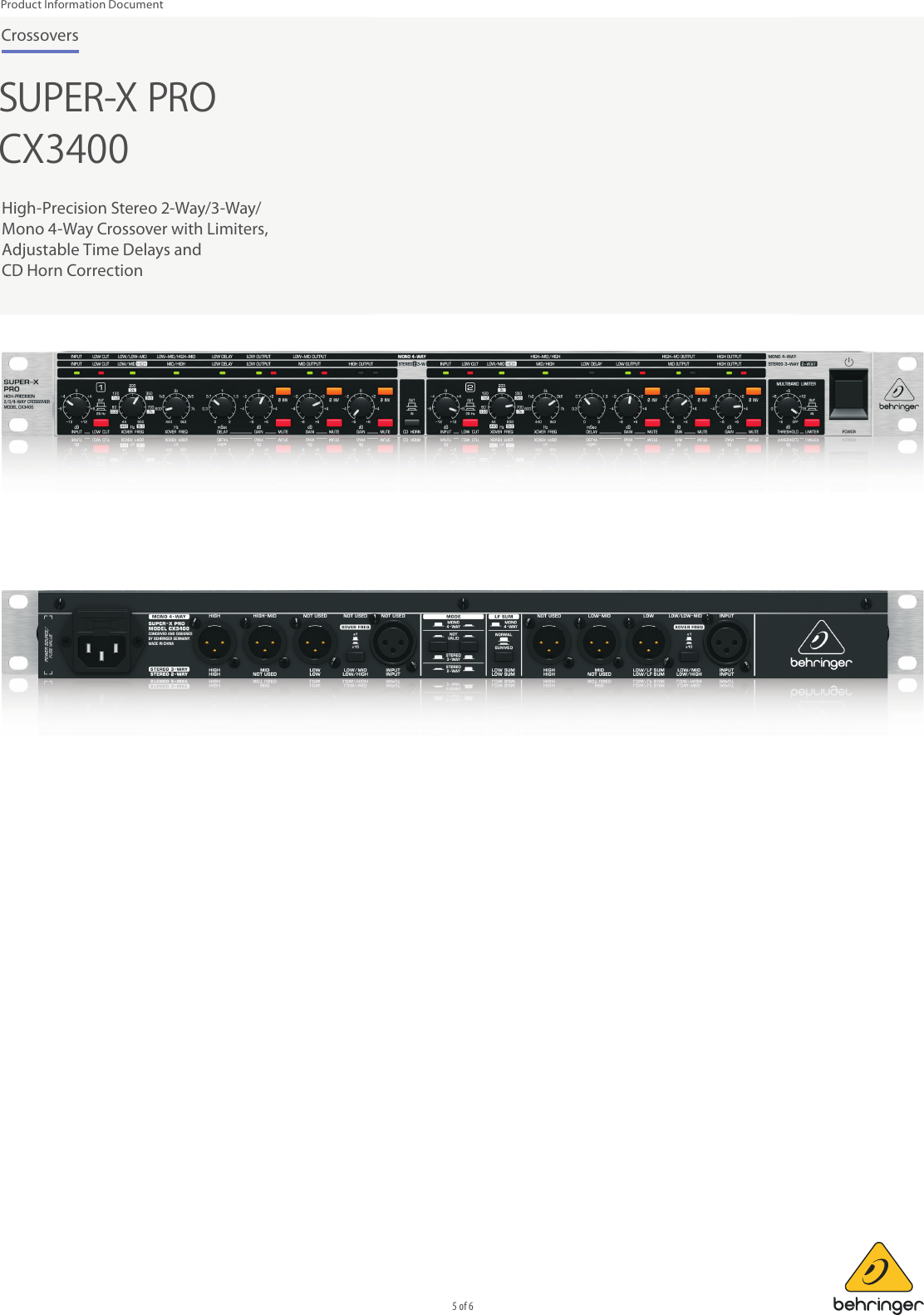 Page 5 of 6 - FEEL Prod Grap PH_Approval_P0100 (CX3400) PID_2016-02-16_Rev.1 Behringer CX3400 Product Information  P0100
