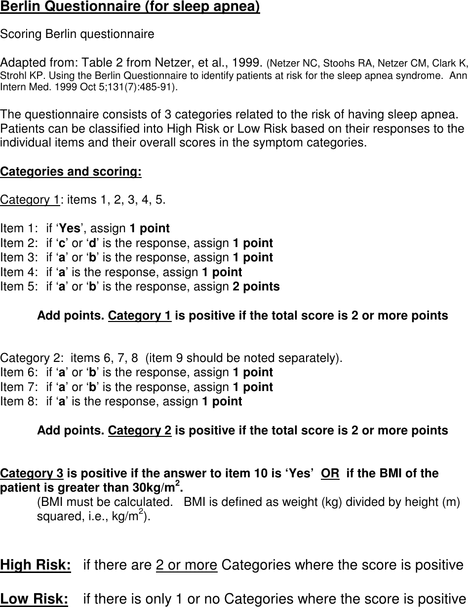 Page 1 of 2 - Berlin Questionnaire - Scoring BSQ-Instructions