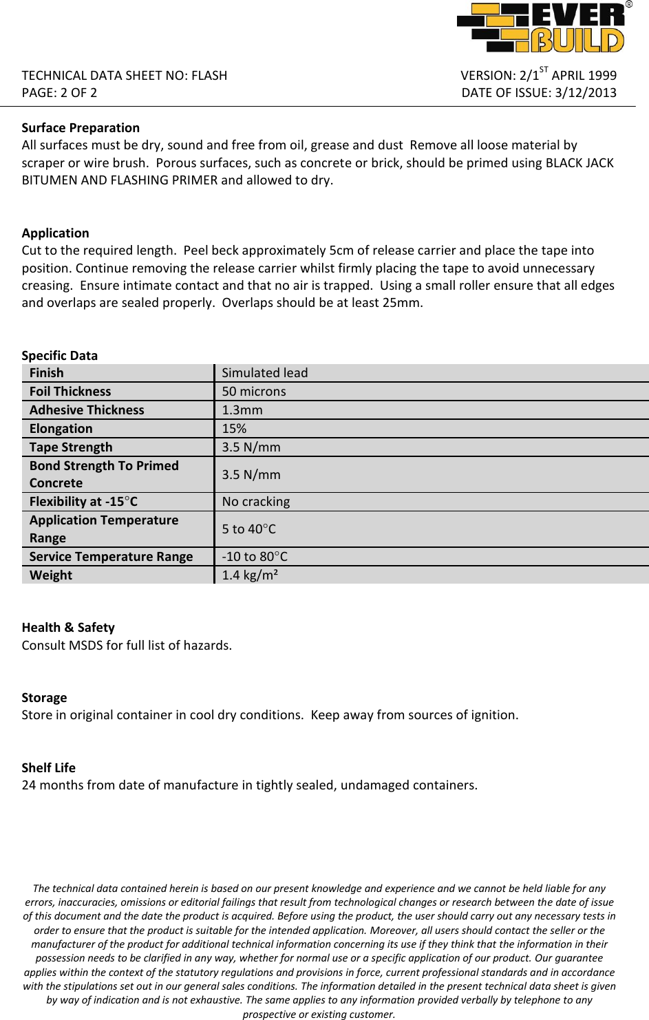 Page 2 of 2 - Black Jack Self Adhesive Flashing Tape