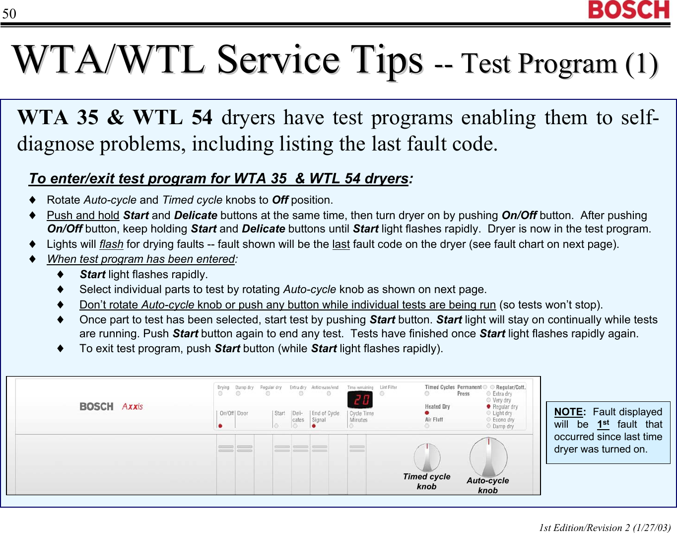 Page 1 of 5 - TKA 9110 UC Coffeemaker Training Program  Bosch Dryer WTA35-WTL54