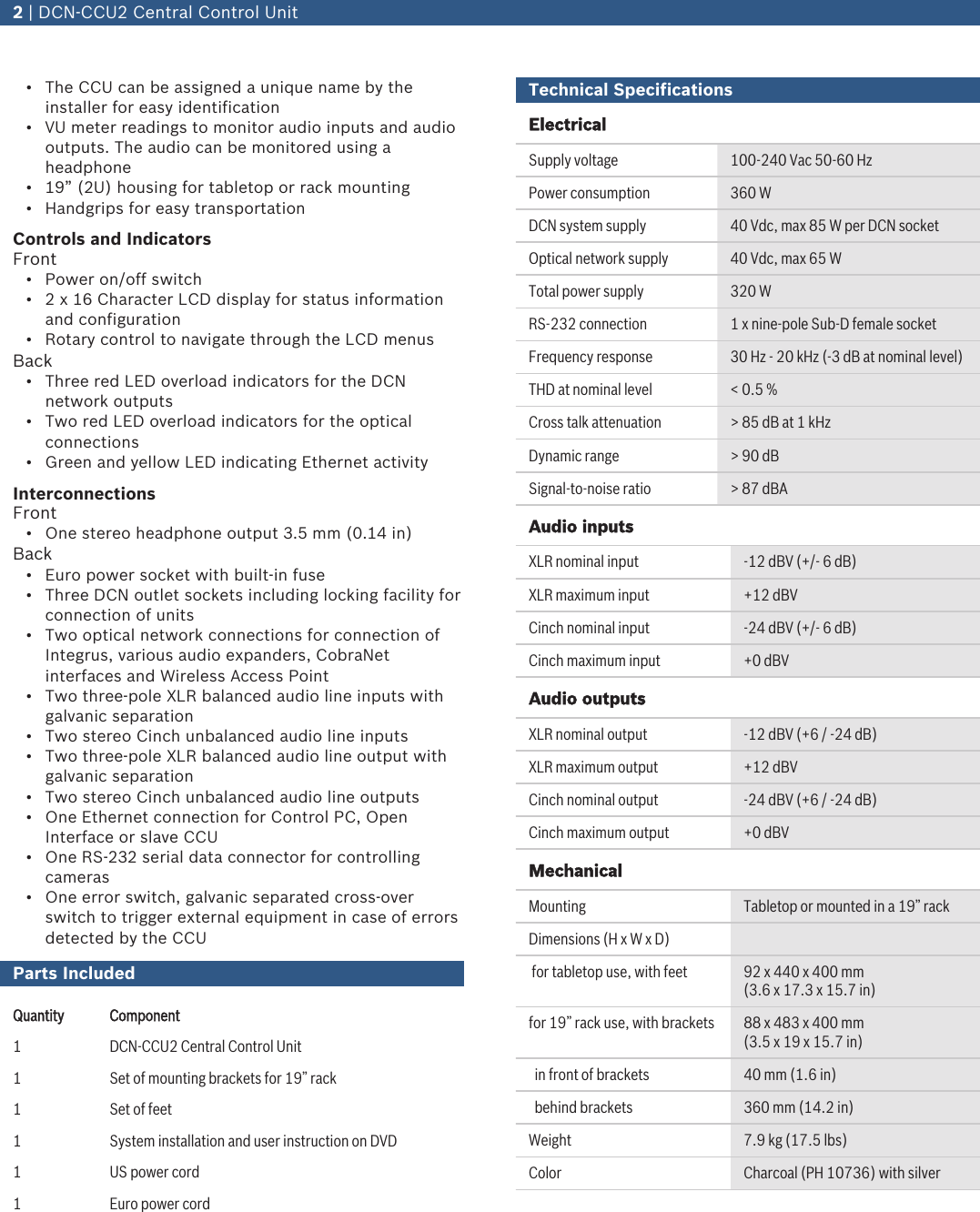 Page 2 of 3 - Boschdcnccu DCN‑CCU2 Central Control Unit User Manual