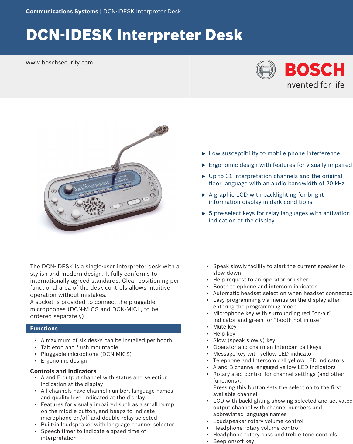 Page 1 of 3 - Boschdcnideskl DCN‑IDESK Interpreter Desk User Manual