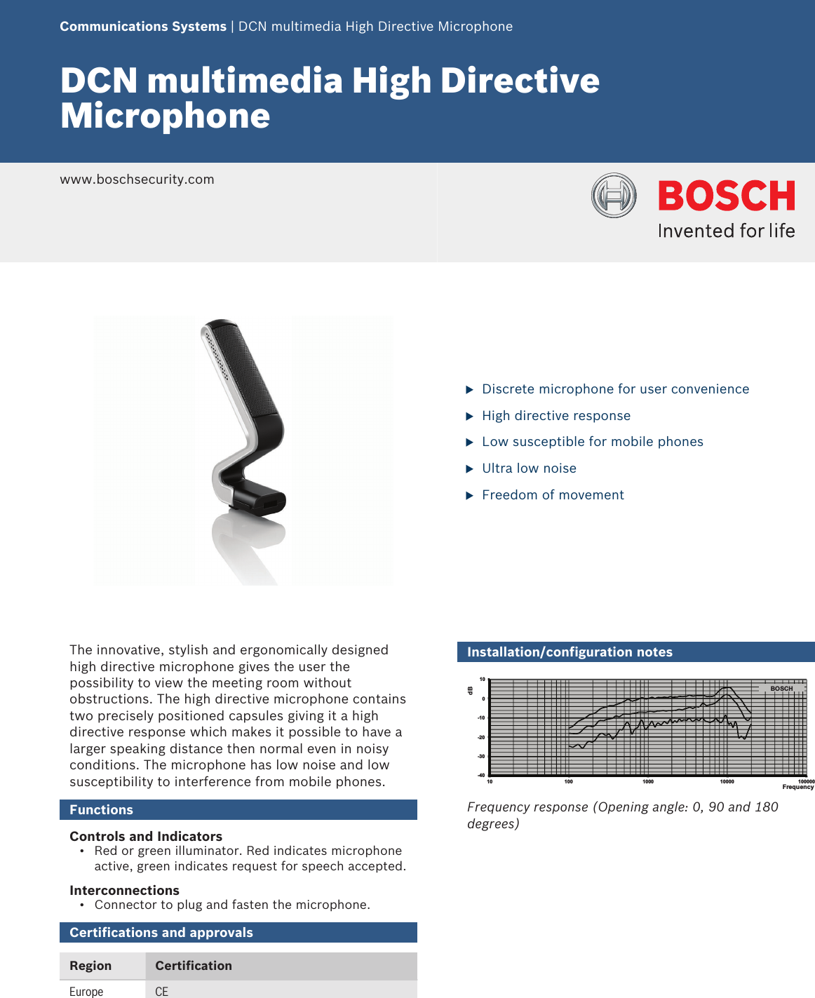 Page 1 of 3 - Boschdcnmhdmic DCN Multimedia High Directive Microphone User Manual