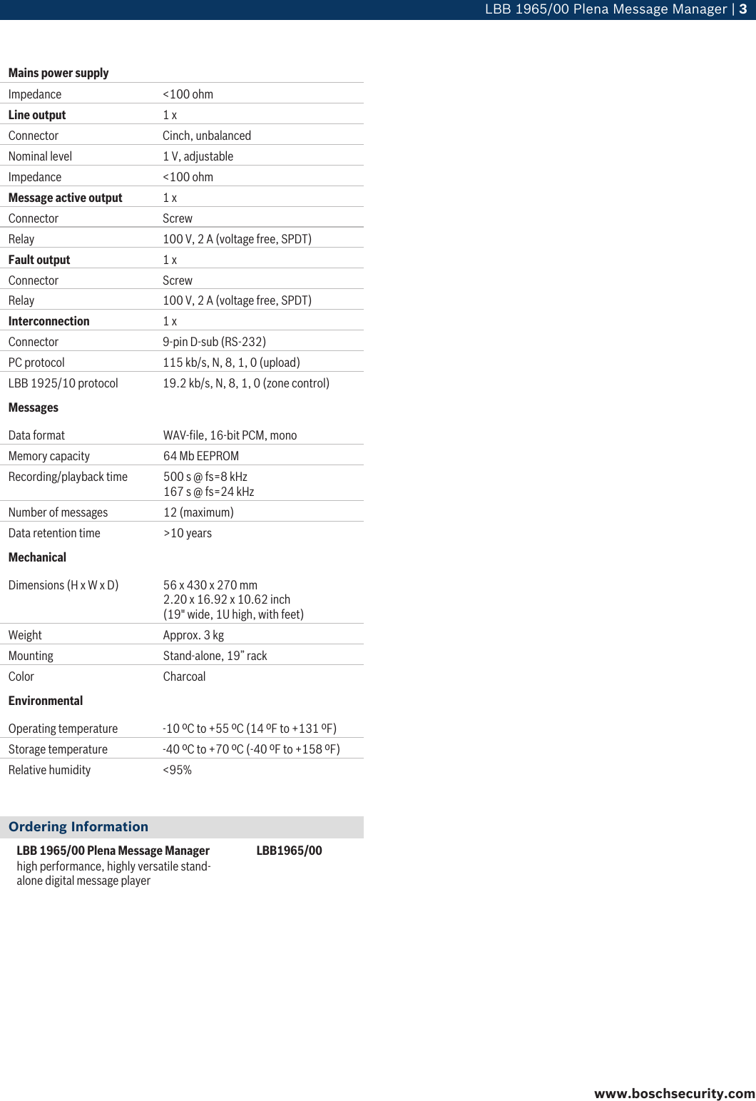 Page 3 of 4 - Boschlbb1965 LBB 1965/00 Plena Message Manager User Manual