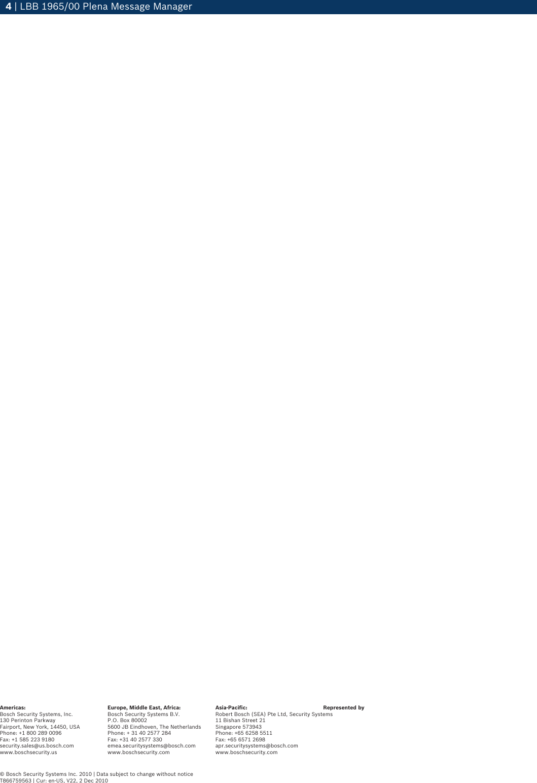 Page 4 of 4 - Boschlbb1965 LBB 1965/00 Plena Message Manager User Manual