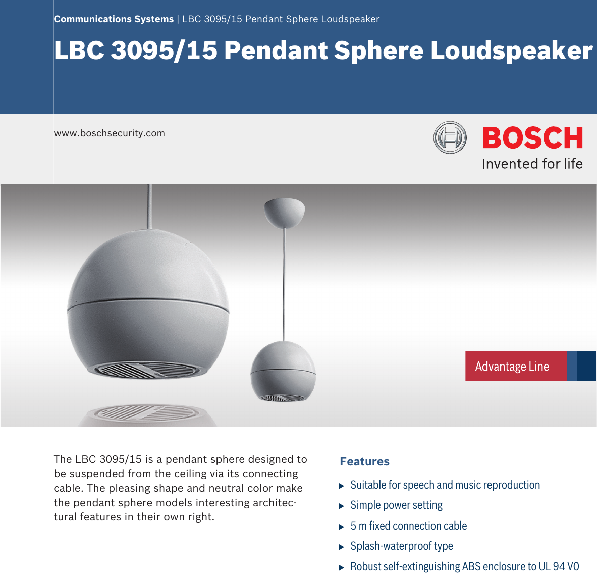Page 1 of 2 - Boschlbc309515 LBC 3095/15 Pendant Sphere Loudspeaker User Manual
