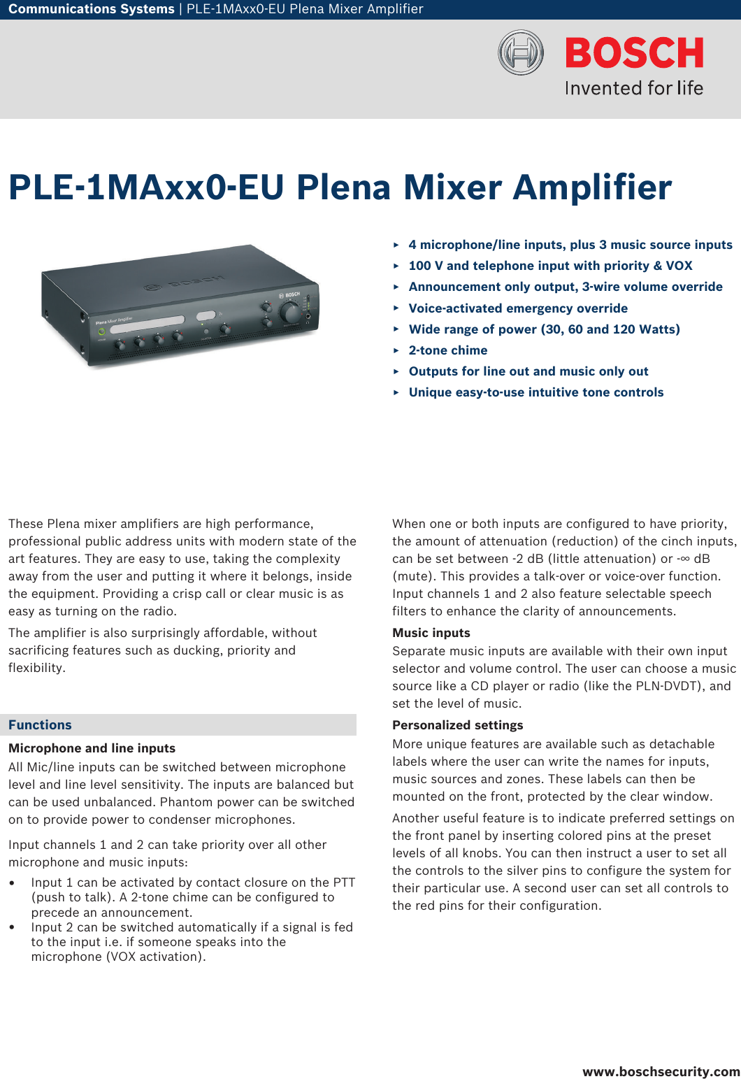 Boschple1ma030 Ple 1maxx0 Eu Plena Mixer Amplifier User Manual