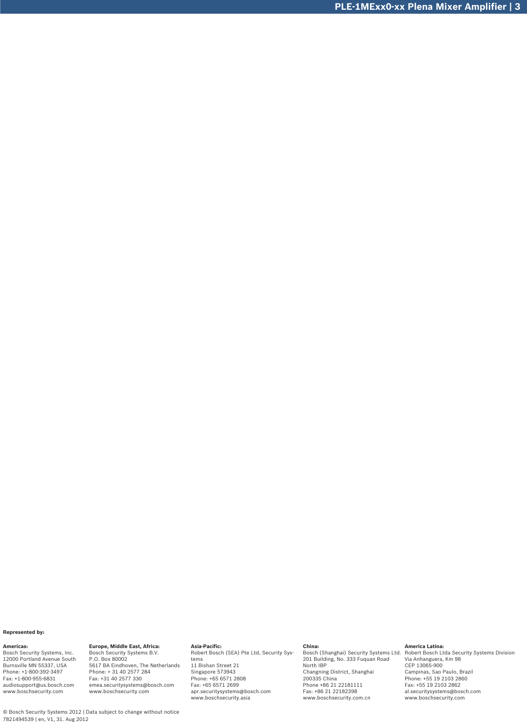 Page 3 of 3 - Boschple1Me240 PLE‑1MExx0‑xx Plena Mixer Amplifier User Manual