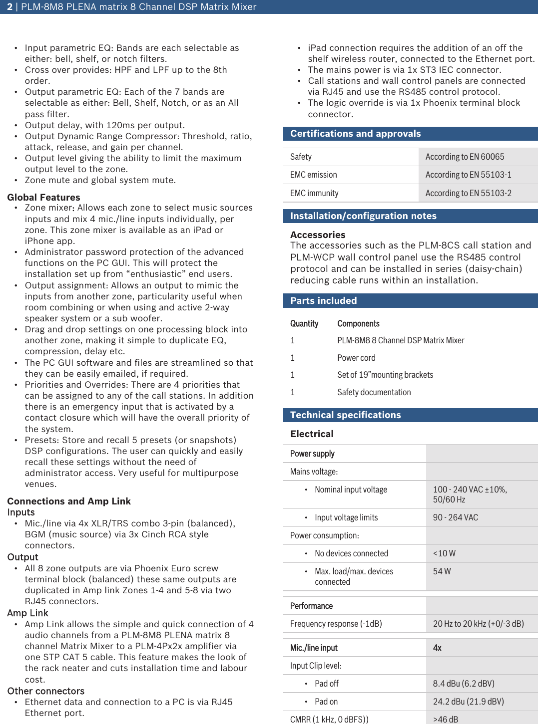 Page 2 of 4 - Boschplm8M8 PLM-8M8 PLENA Matrix 8 Channel DSP Mixer User Manual