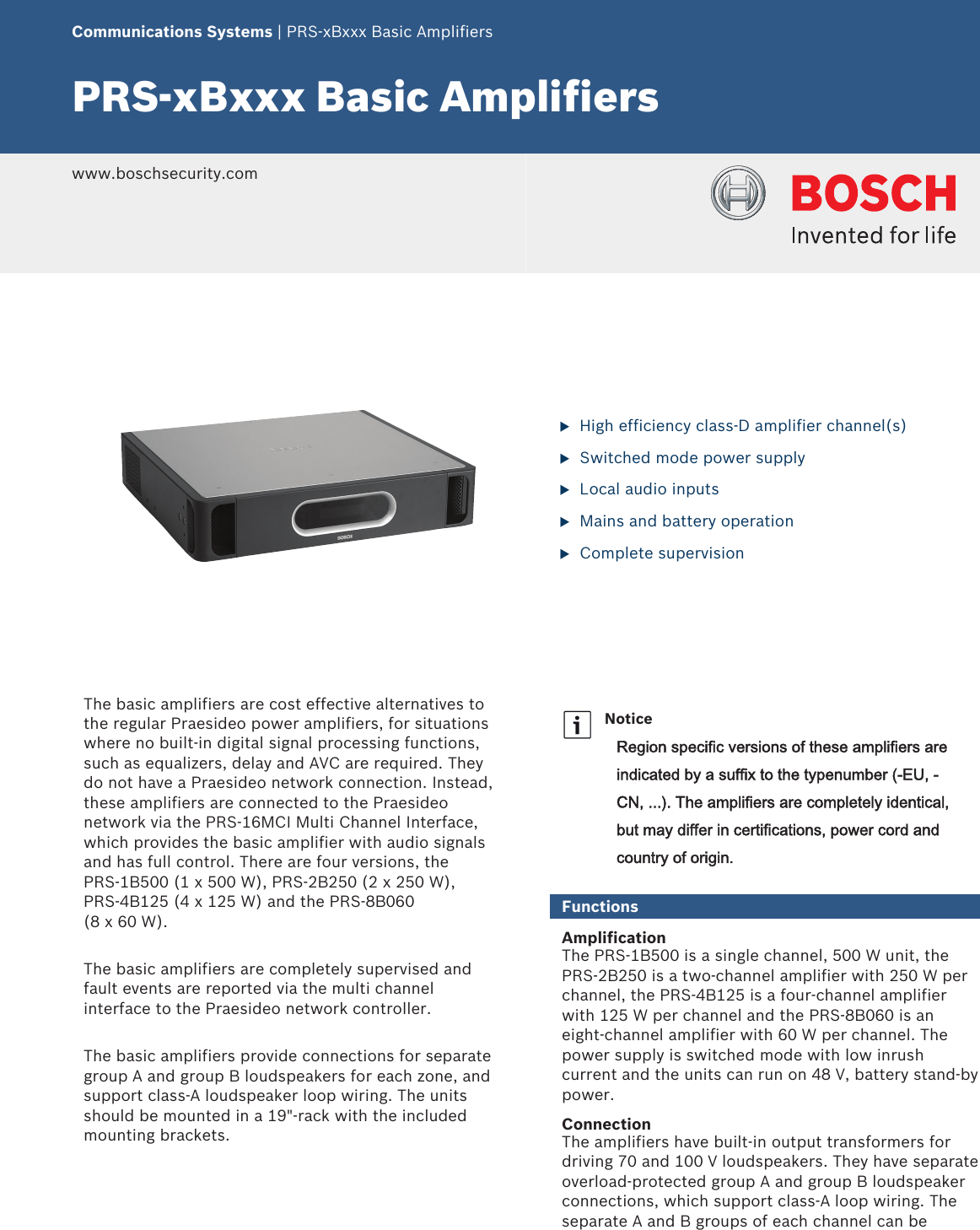Boschprs2B250 PRS‑xBxxx Basic Amplifiers User Manual