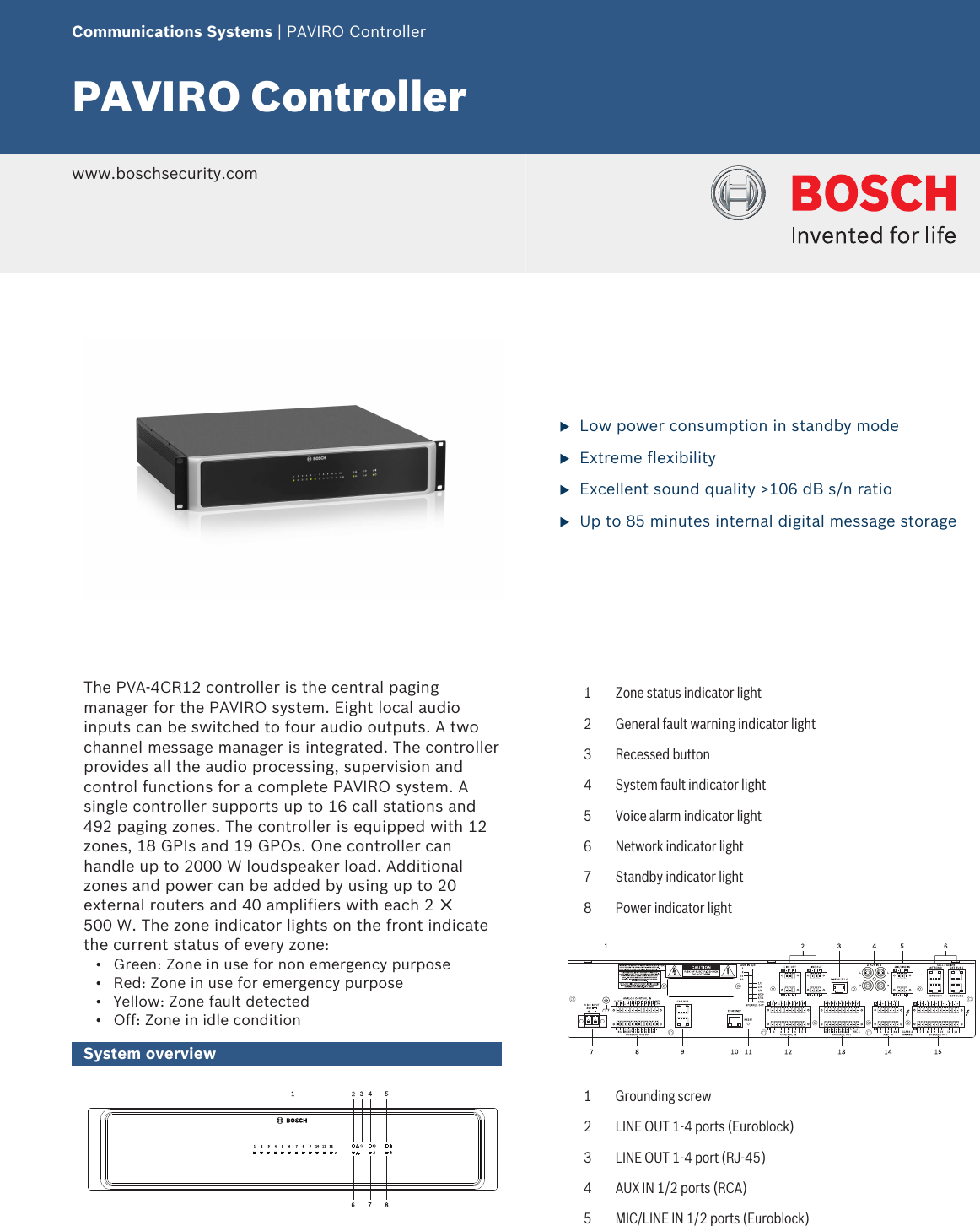 Page 1 of 4 - Boschpva4Cr12 PAVIRO Controller User Manual