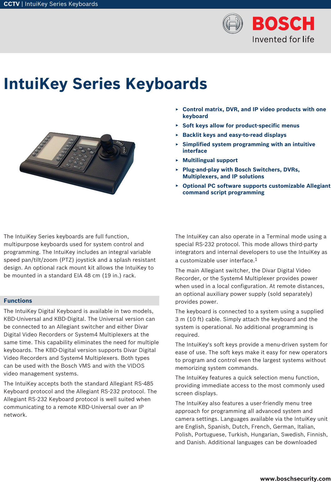 Boskbddigital IntuiKey Series Keyboards User Manual