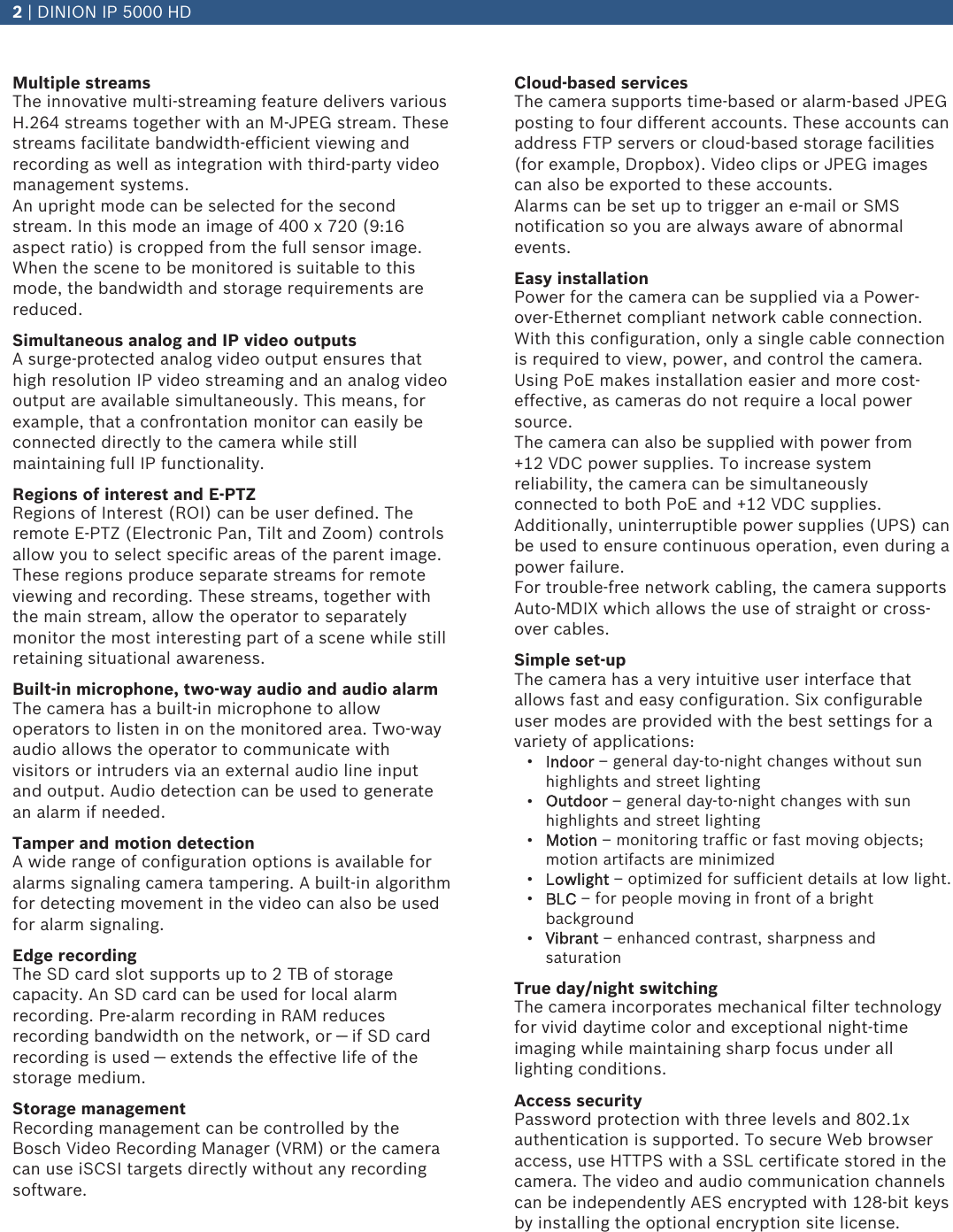 Page 2 of 6 - Bosnbn50022V3 DINION IP 5000 HD User Manual