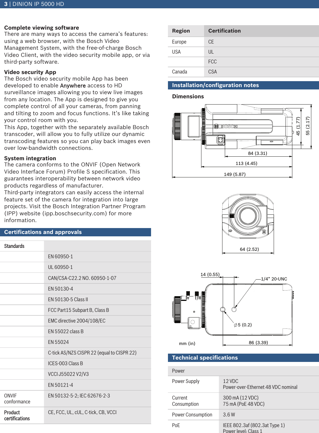 Page 3 of 6 - Bosnbn50022V3 DINION IP 5000 HD User Manual