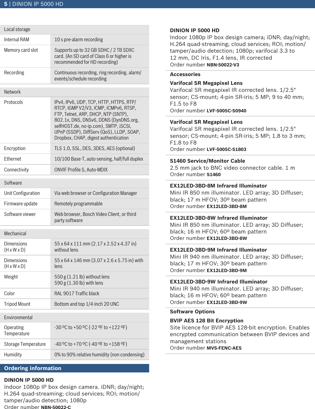 Page 5 of 6 - Bosnbn50022V3 DINION IP 5000 HD User Manual