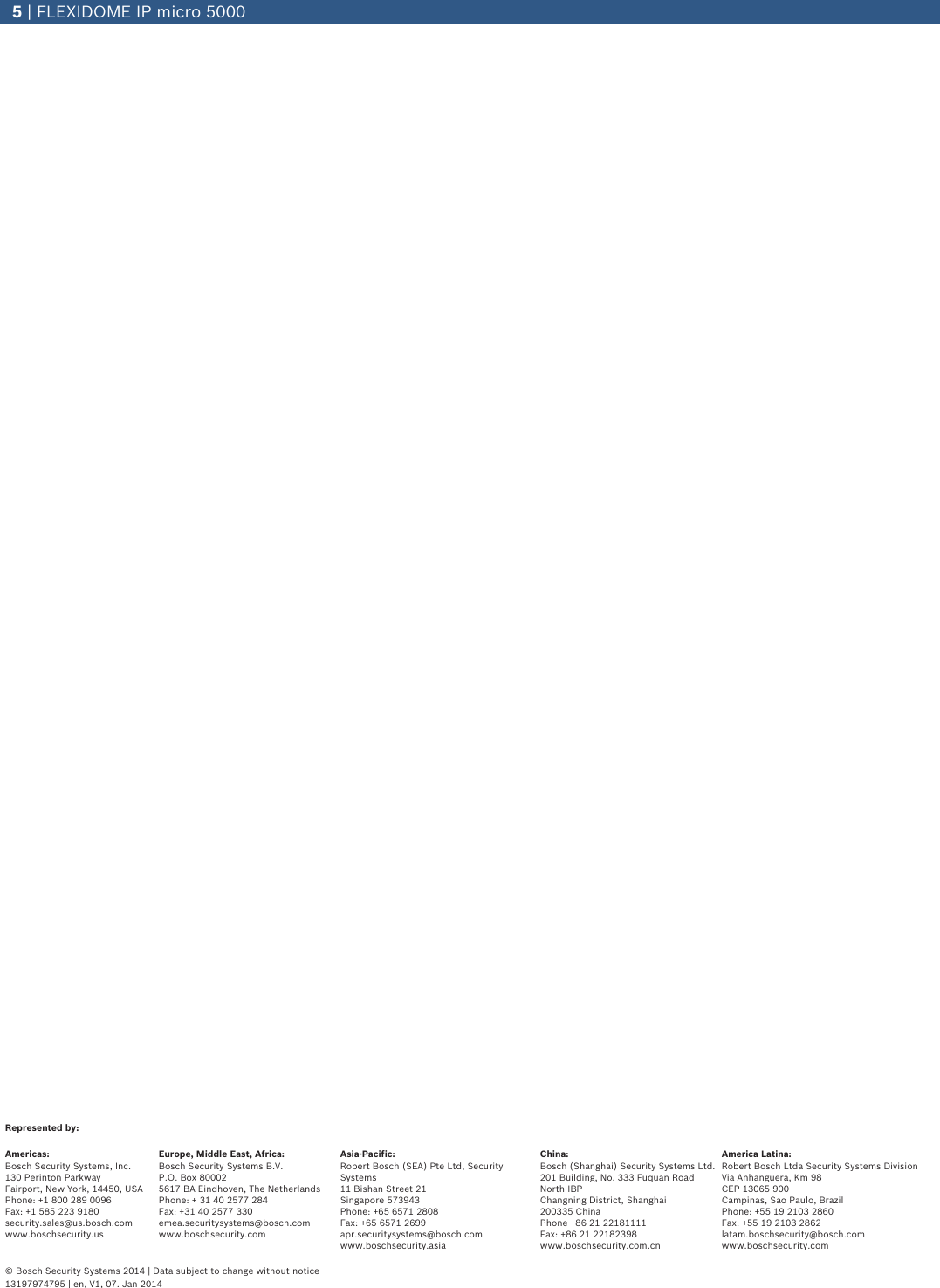 Page 5 of 5 - Bosnuc51051F4 Bosch NUC-51051-F4 Flexidome IP Micro 5000 Camera Datasheet User Manual