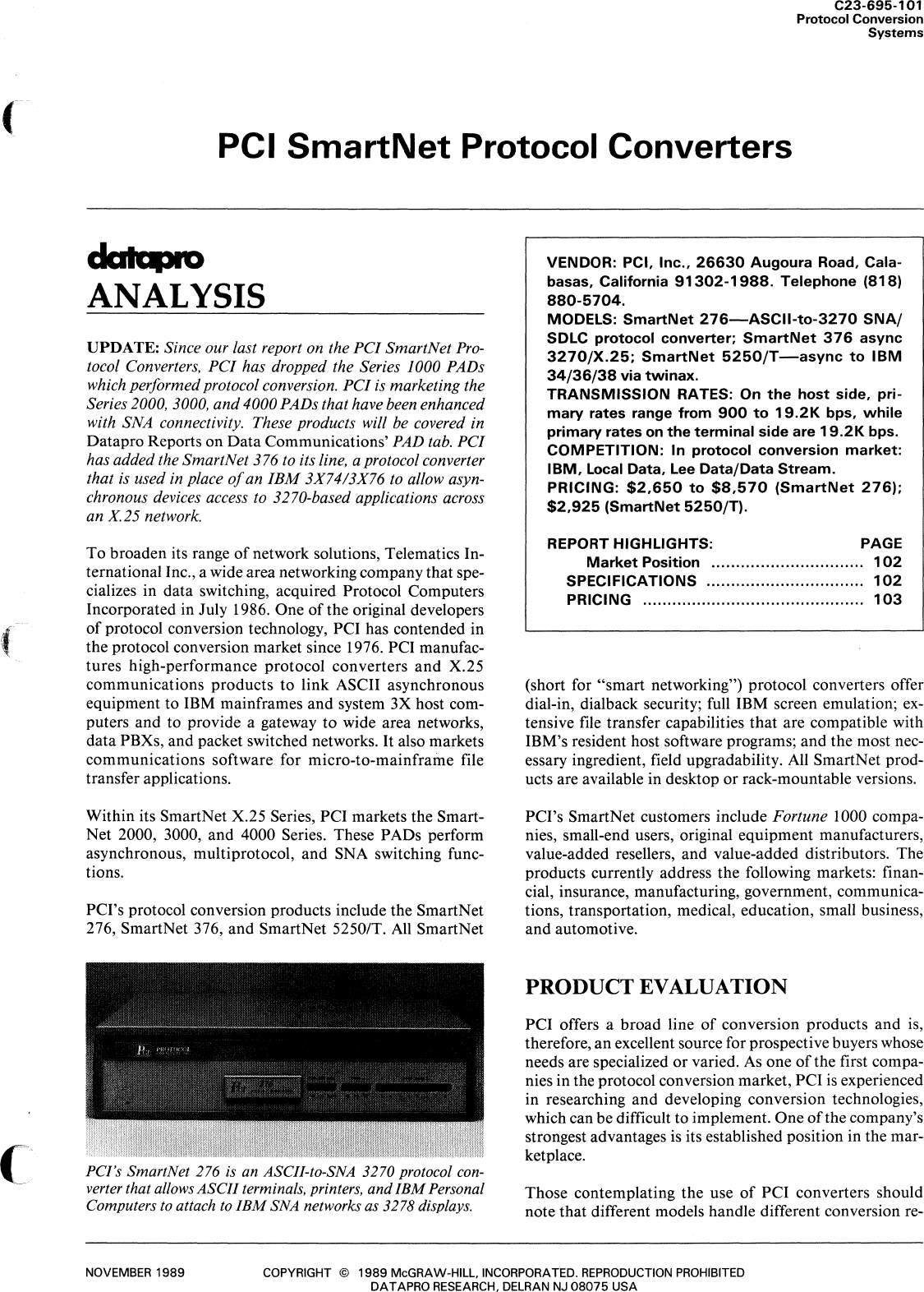 Page 1 of 12 - C23-695_PCI_Smart Net C23-695 PCI Smart