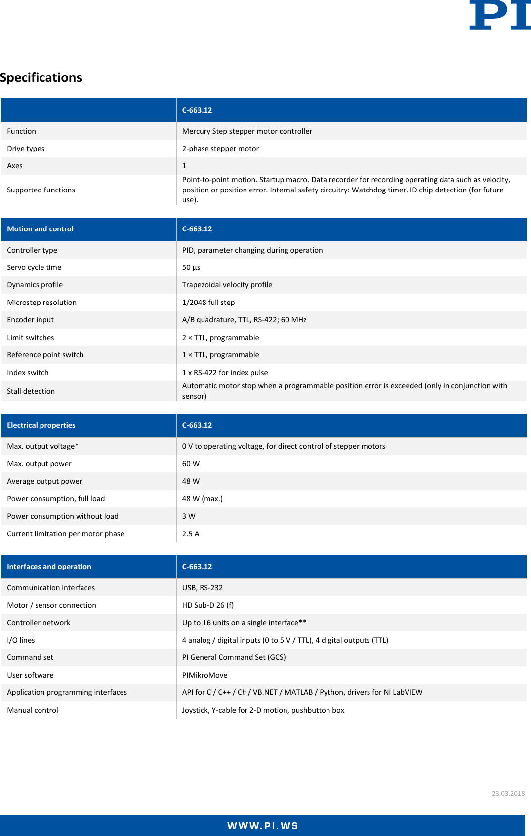 Page 2 of 3 - C-663.12 Datasheet  C-663.12-Datasheet