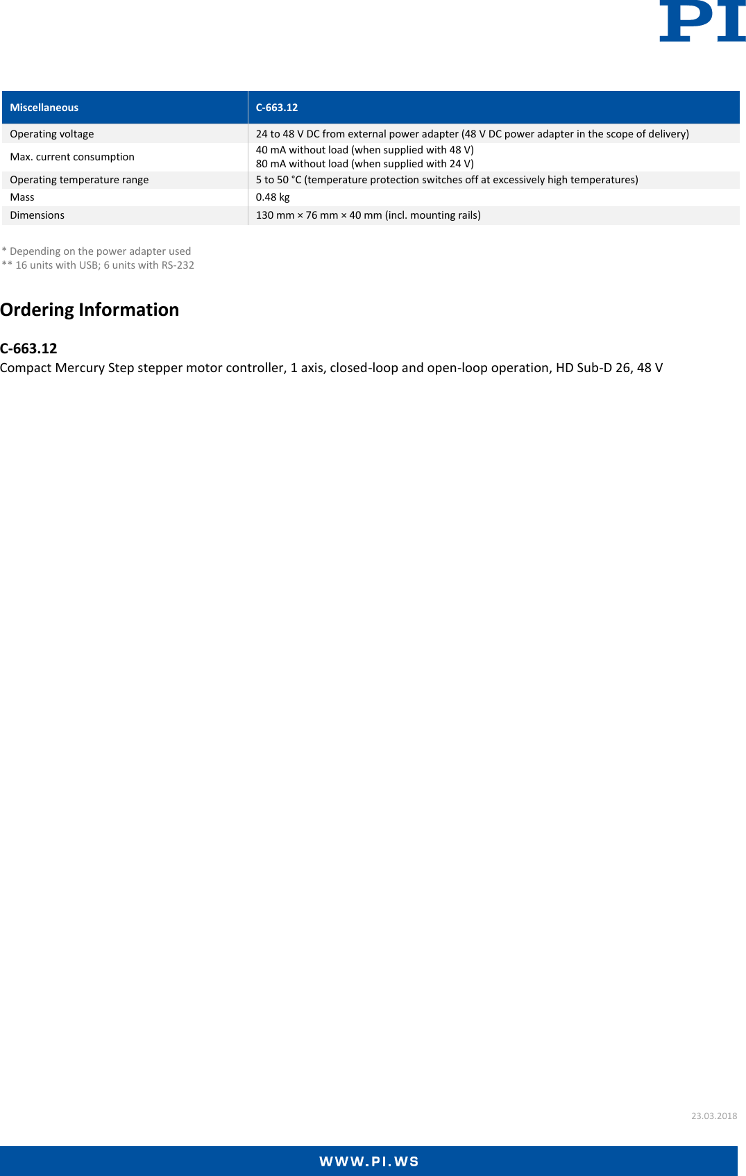 Page 3 of 3 - C-663.12 Datasheet  C-663.12-Datasheet