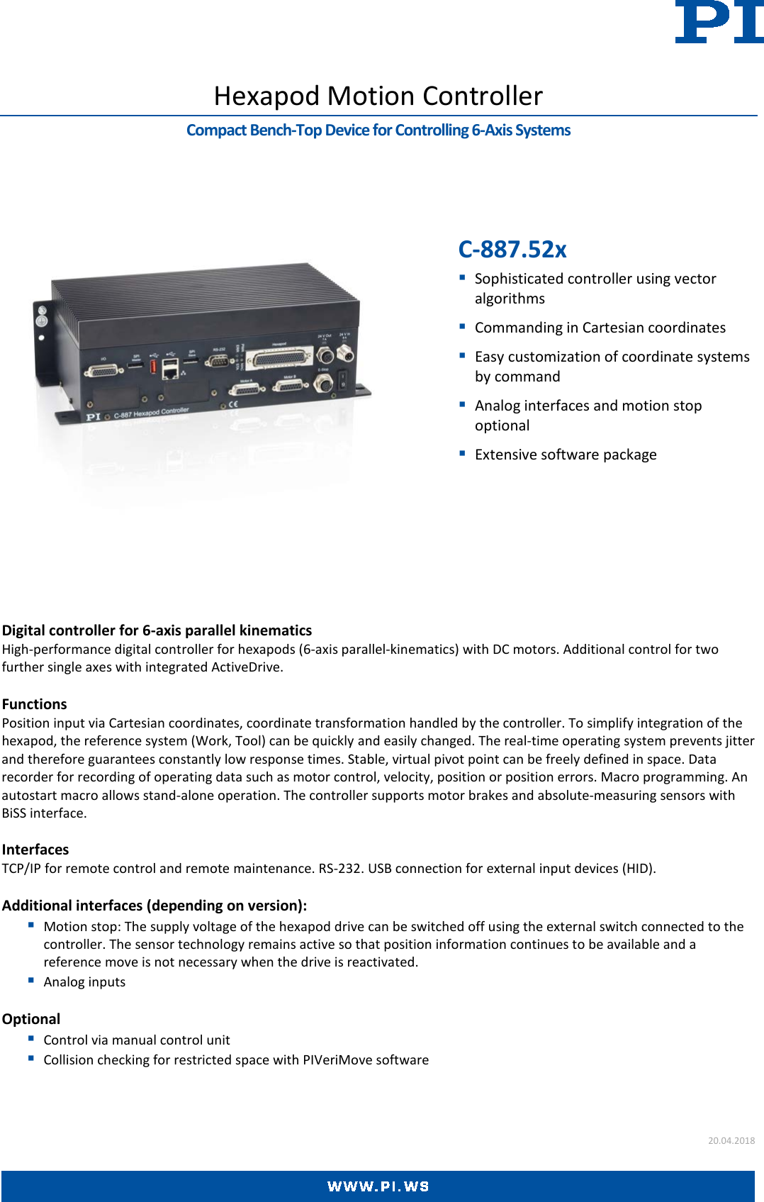 Page 1 of 4 - C-887.52x Datasheet  C-887.52x-Datasheet