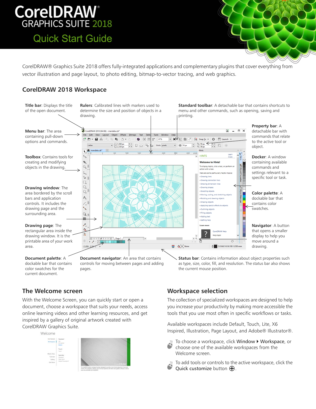 Page 1 of 12 - CorelDRAW Graphics Suite 2018 Quick Start Guide Corel Draw - CDRAW-Graphics-Suite-2018 QG EN