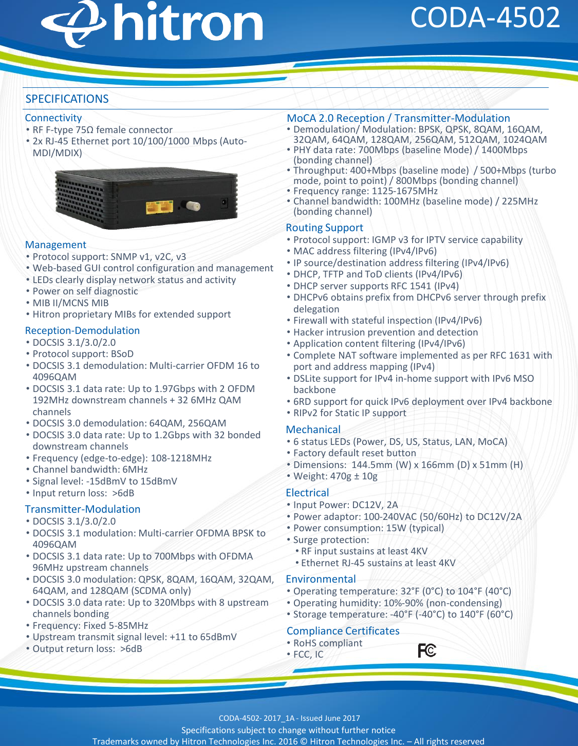 Page 2 of 2 - CODA-4502 CODA-4502-Datasheet-2018-03-28