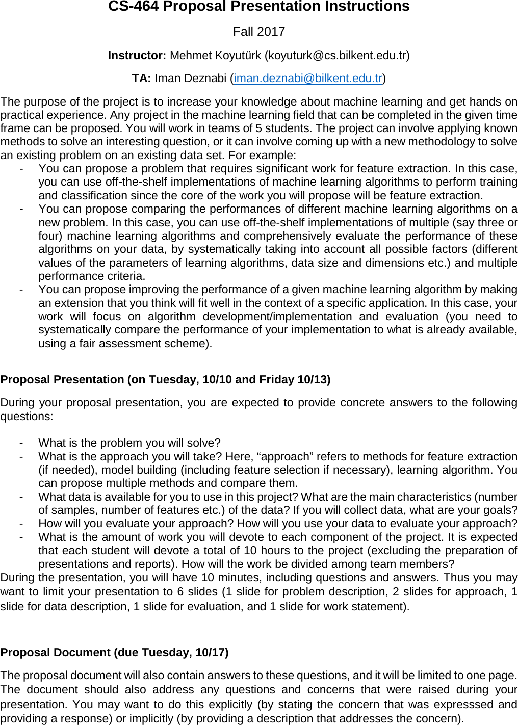 Page 1 of 1 - CS464 Proposal Presentation Instructions