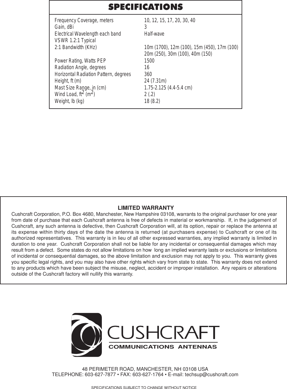 Page 8 of 8 - R7000 Manual Singles CUSHCRAFT--R-7000-INSTALLATION