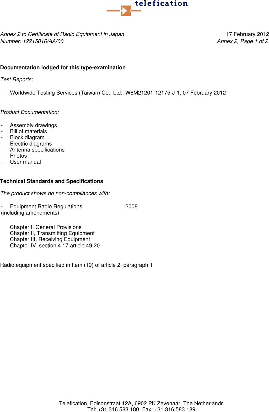 Page 3 of 5 - Certificate Of Radio Equipment In Japan