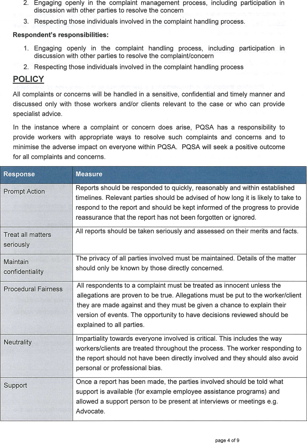 Complaint Concern Worker Management Policy and Procedures