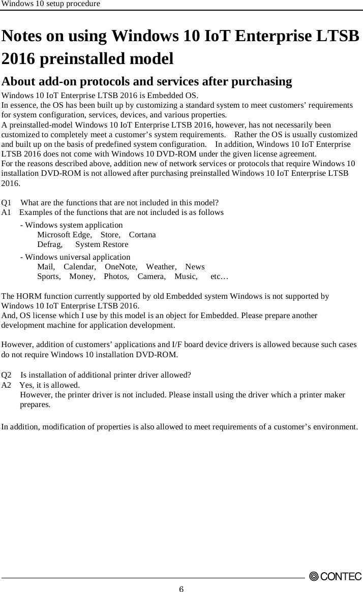 Page 6 of 12 - Contec - Windows 10 Io T Enterprise LTSB 2016 Setup Procedures Manual