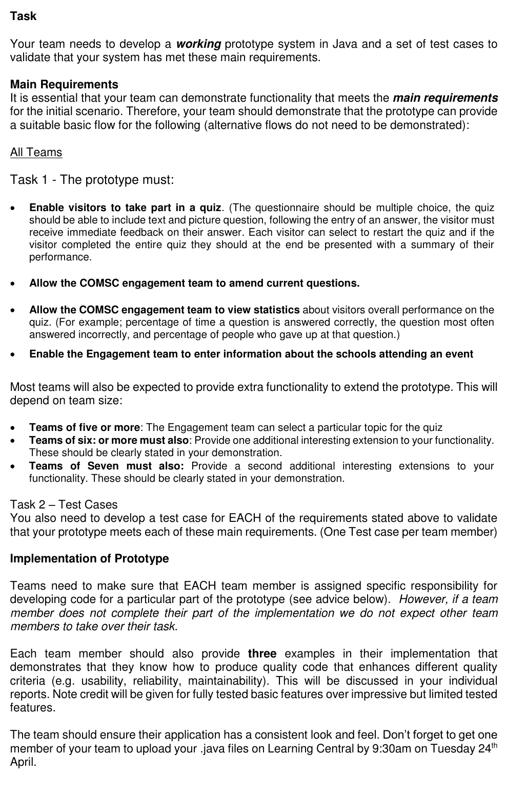 Page 2 of 4 - SCHOOL OF COMPUTER SCIENCE Coursework Instructions